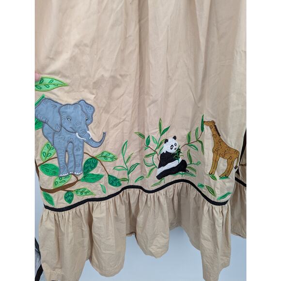Vintage Smithsonian Institution Safari Animal Embroidered Large Cotton Dress - Picture 4 of 5